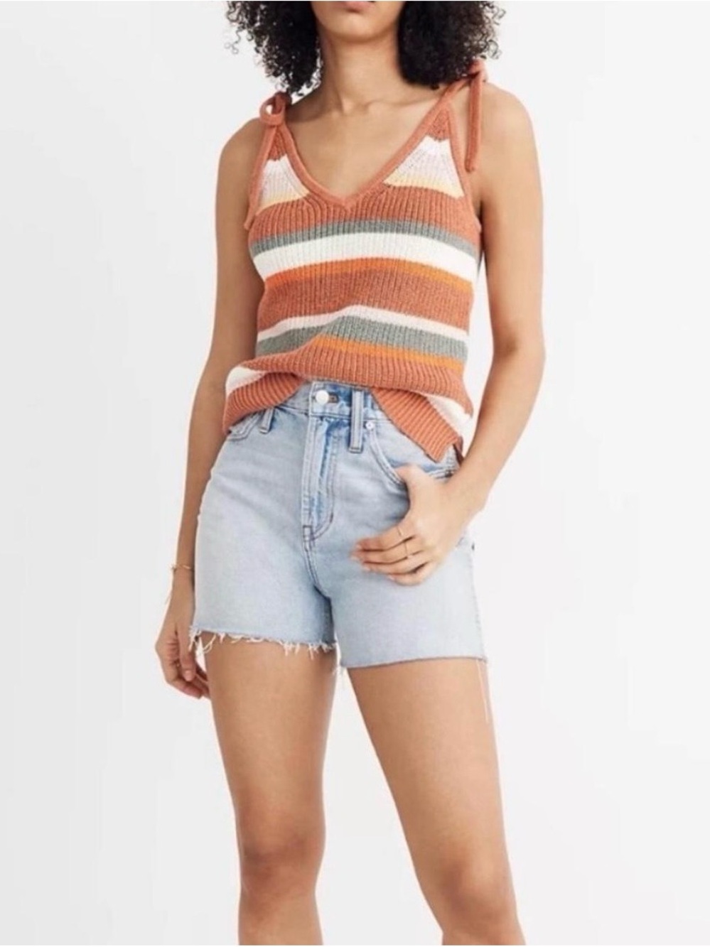Madewell Striped Knit Tank Top with Shoulder Ties